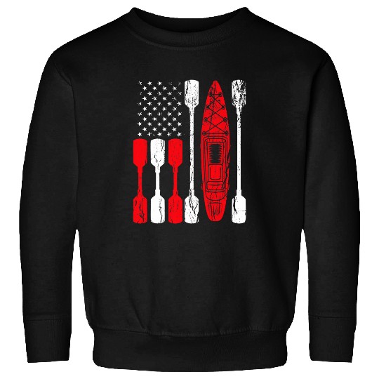 American Flag Distressed Kayak Boat Paddle Funny Kayaker Sweatshirts