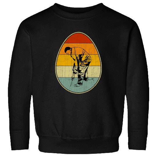 Retro Easter Egg Graphic Cool Easter Day Construction Worker Sweatshirts