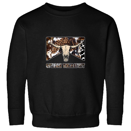Speech Therapist Country Western Cow Skull SLP Teacher AAC Sweatshirts