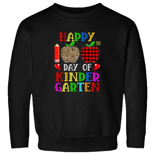 Happy 100th Day Of Kindergarten Leopard Red plaid Teacher 1 Sweatshirts