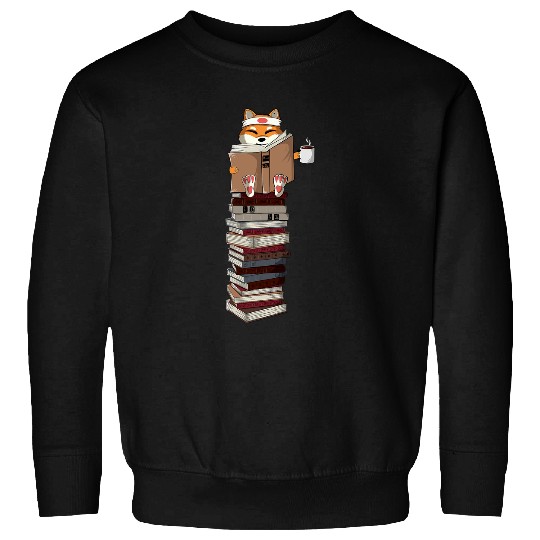 Anime Cute Reading Shiba Inu Coffee Lover Books Lover Tea Sweatshirts
