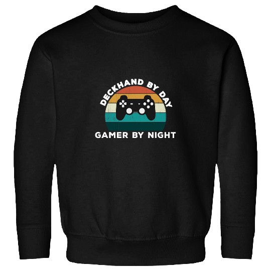 Funny Deck Hand By Day and Gamer By Night Boat Video Game Sweatshirts