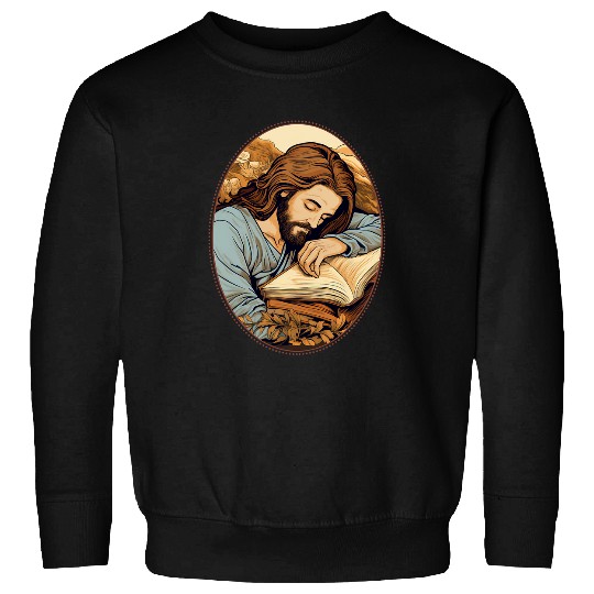 Jesus Snuggling Book Christian Literary Humor Cute Religious Sweatshirts