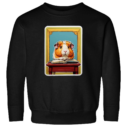 Brown and White Guinea Pig Reading Adorable Book Lover Sweatshirts