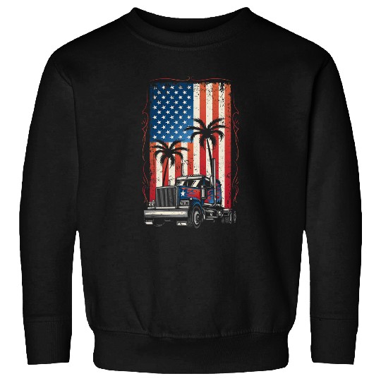 Trucker American Flag Truck Driver 18 Wheeler 4th of July Sweatshirts