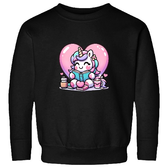 Funny Anime Kawaii Rainbow Unicorns Reading Books Coffee 4 Sweatshirts