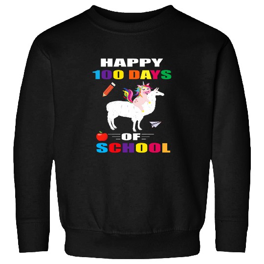 Happy 100th Day of School Unicorns Riding Llama Sweatshirts