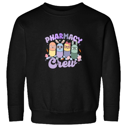 Groovy Retro Pharmacy Crew Easter Bunny Pharmacist Student Sweatshirts