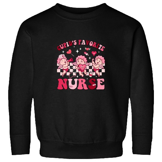 Groovy Valentines Day Cupids Favorite nurses Retro nurses Life Sweatshirts