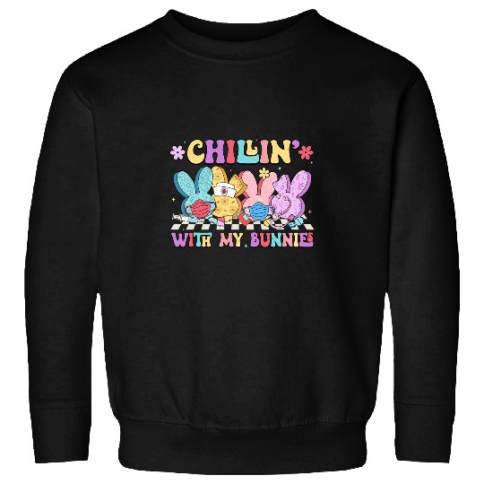 Happy Easter Chilling With My Bunnies nurses Nursing Groovy Sweatshirts