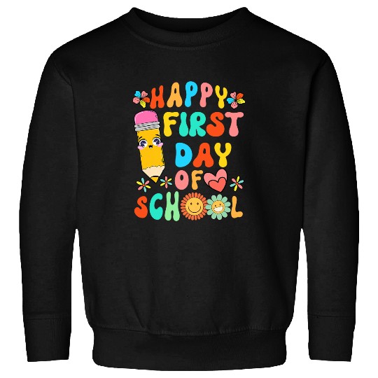 Happy First Day Of School Cute Floral Pencil Student Teacher Sweatshirts