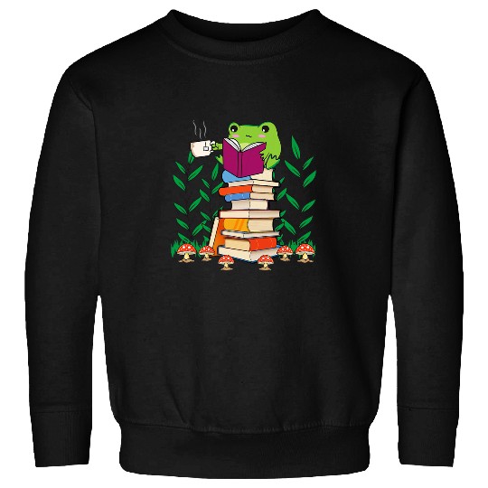Cottagecore Aesthetic Kawaii Frog Reading Book Bookworm Sweatshirts
