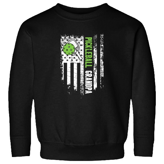 Mens Pickleball Grandpa Pickelball Paddle American Flag Sweatshirts