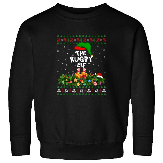 Funny Matching Family Ugly The Rugby Elf Christmas Sweatshirts
