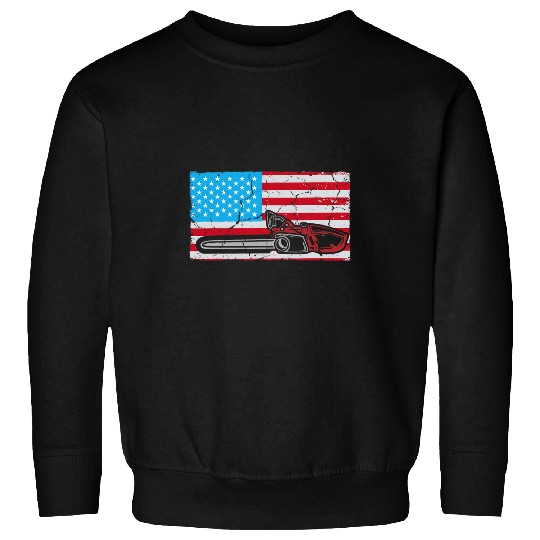 Chainsaw American Flag Woodworking Arborist Life USA Flag Sweatshirts