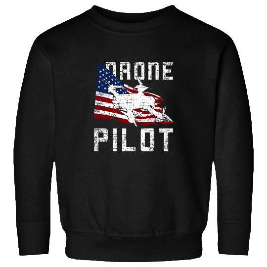 RC Quadrocopter Drone Flying In Front Of US Flag For Pilots Sweatshirts