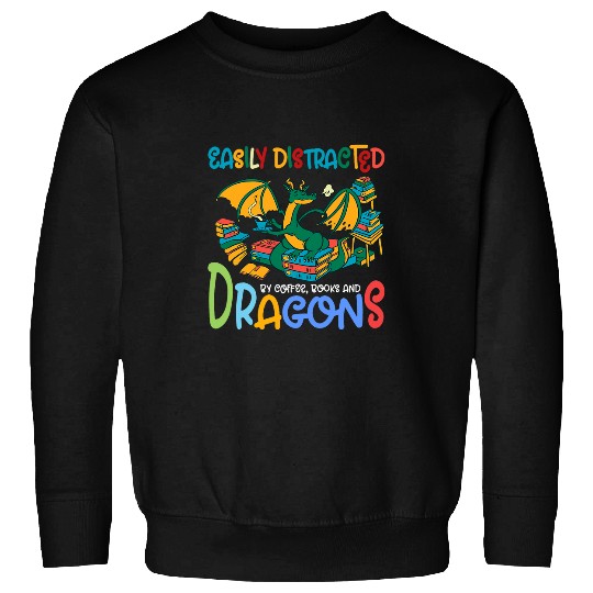 DISTRACTED BY DRAGONS BOYS AND GIRLS BOOK CLUB READING FUN 2 Sweatshirts