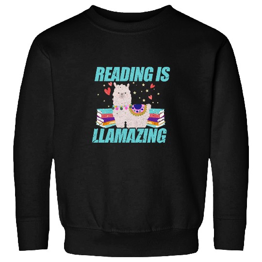 Book Llama Reading Is Llamazing Reader Bookworm Distressed Sweatshirts