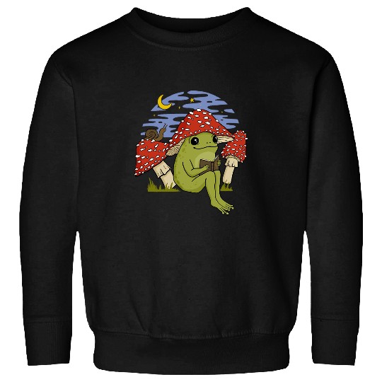 Book Fan Frog with Mushroom Hat Cottagecore Goblincore Sweatshirts