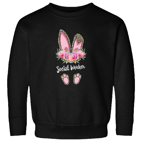Social Worker Bunny Leopard Floral Easter Mothers Day Sweatshirts
