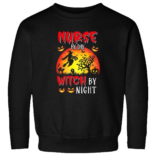 yEyO nurses By Day Witch By Night Nursing Witchy Halloween Sweatshirts