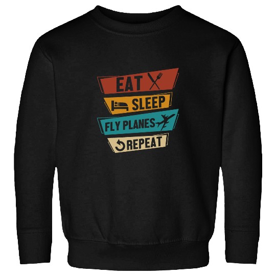 Mens Funny Airplane Pilot Eat Sleep Fly Planes Repeat Aviation Sweatshirts