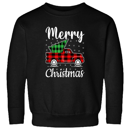 Plaid Red Truck Carrying A Christmas Tree xmass Family Lover Sweatshirts