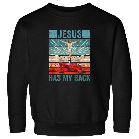 Wrestler Costume Devil Jesus Has My BACK PRINT Christian Sweatshirts