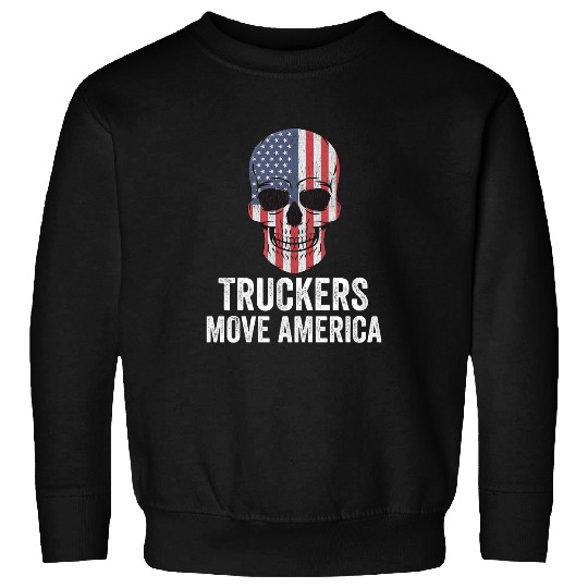 Truckers Move America American Flag Skull Distressed Sweatshirts