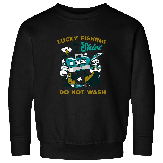 Lucky Fishing Fish Boat Angler Wave Sea Fishing Rod Design Sweatshirts