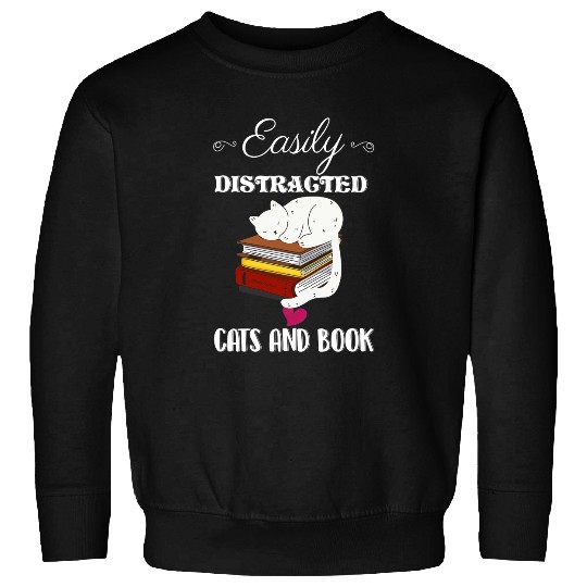 Cute Cats And Books Funny Cat Lovers Sweatshirts