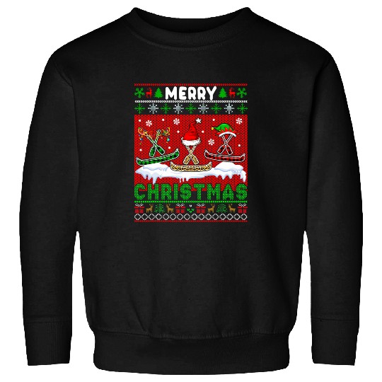 Merry Christmas Plaid Three Santa Reindeer Elf Canoes Sweatshirts