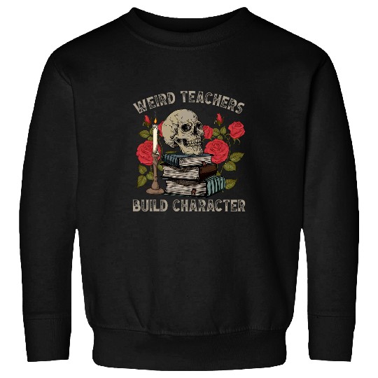 Funny Skeletons Book Floral Skull Halloween Teacher Spooky Sweatshirts