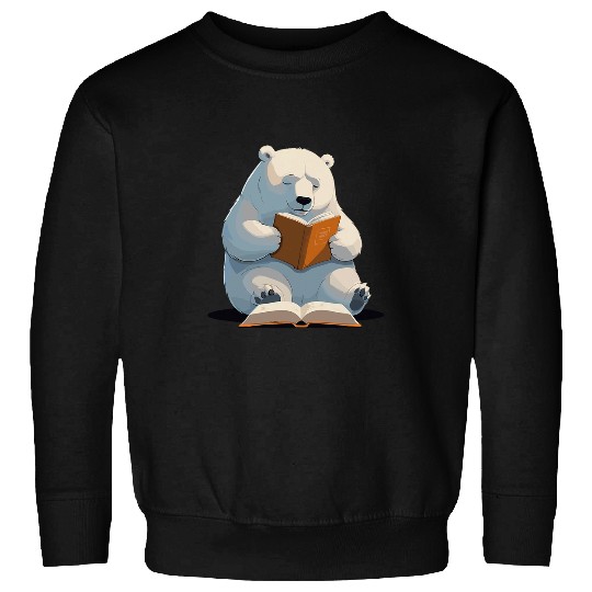 Cute Polar Bear is reading a Book Reading Polar Bear Sweatshirts