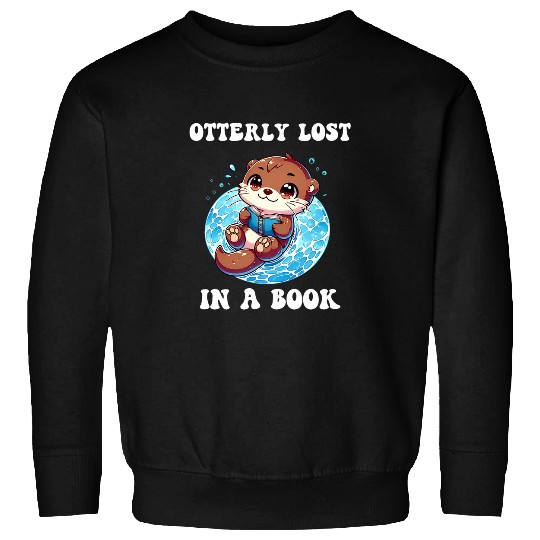 Cute Swimming Otter Book Reading Kids Sweatshirts