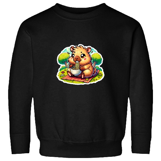 capybaras Eats Ramen And Sits In The Park Anime Kawaii Sweatshirts