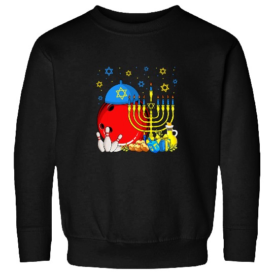 Funny Jewish Bowling Ball Pins Menorah Hanukkah Pajamas Sweatshirts
