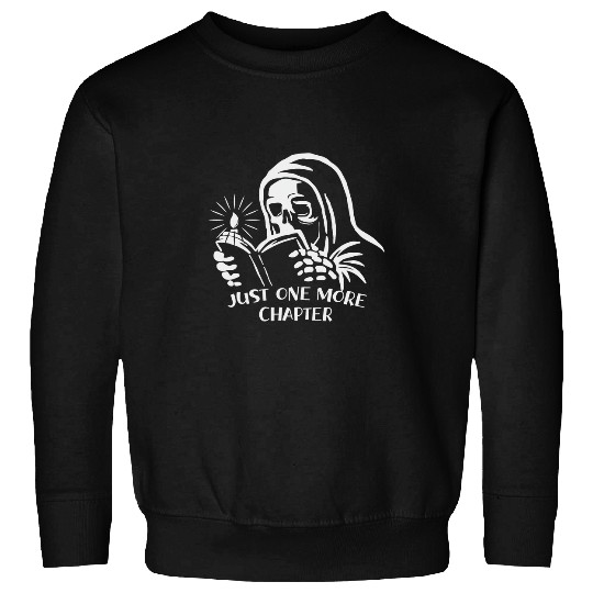 Skeletons Reading Book Just One More Chapter Halloween Sweatshirts