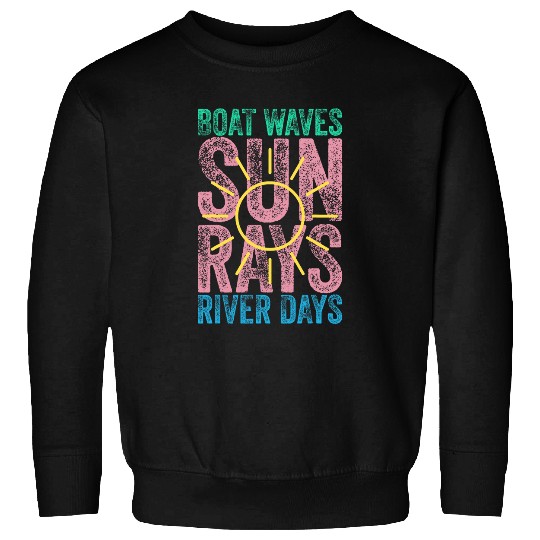 Boat Waves Sun Rays River Days Cute Retro Summer Vacation Sweatshirts