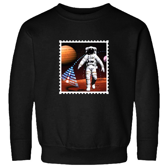 Astronaut on Mars Walking on The Red Planet Stamp Design Sweatshirts