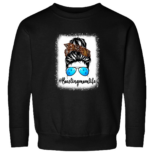 bowling mom life leopard messy bun hair women Sweatshirts