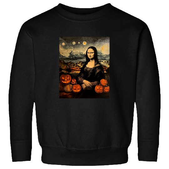 Funny Mona Lisa Pumpkin Halloween Starry Night Men Women Sweatshirts