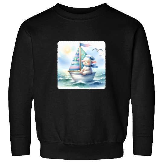 Easter Lamb Sailing With Easter Sail Boat Sea Calm Horizon Sweatshirts