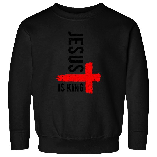 Jesus Is King Faith Cross Christianity Belief Distressed 2 Sweatshirts