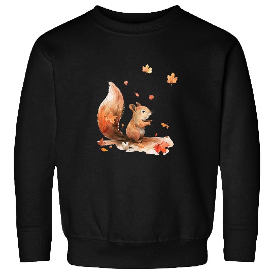Autumn Squirrel with Falling Leaves Watercolor Illustration Sweatshirts