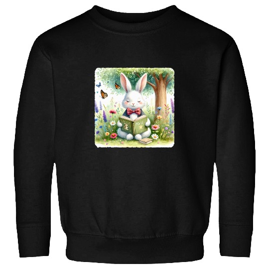Rabbit In Bow Tie Reads Spell Book In Meadow Reading Sweatshirts