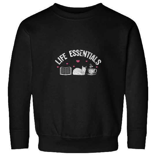 Book Cat Coffee Reading Reader Bookworm Distressed Sweatshirts