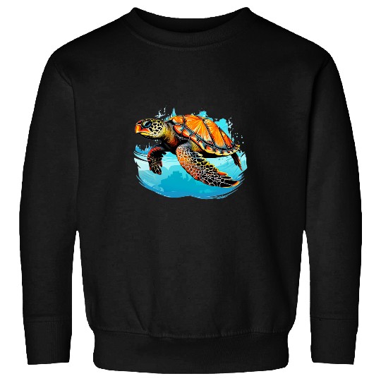 A pop art Drawing of a cute sea turtle swimming Sweatshirts