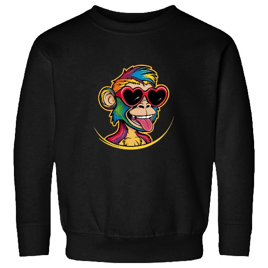 Cute Monkey Rainbow Wearing Glasses Puppy Love Monkey Sweatshirts