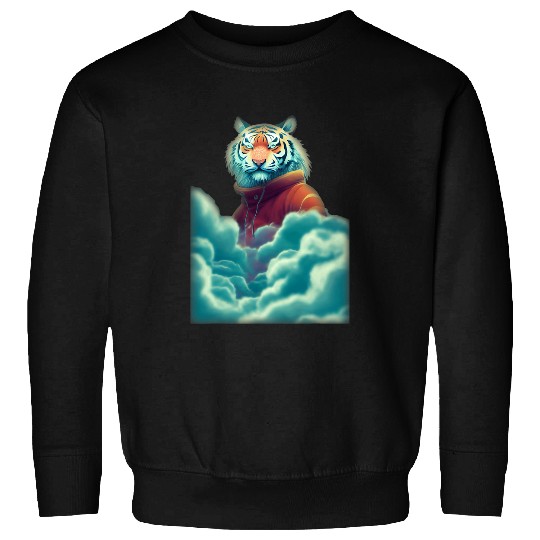 Cartoon Anime Tiger Drawing Colorful Cute In The Heavens Sweatshirts